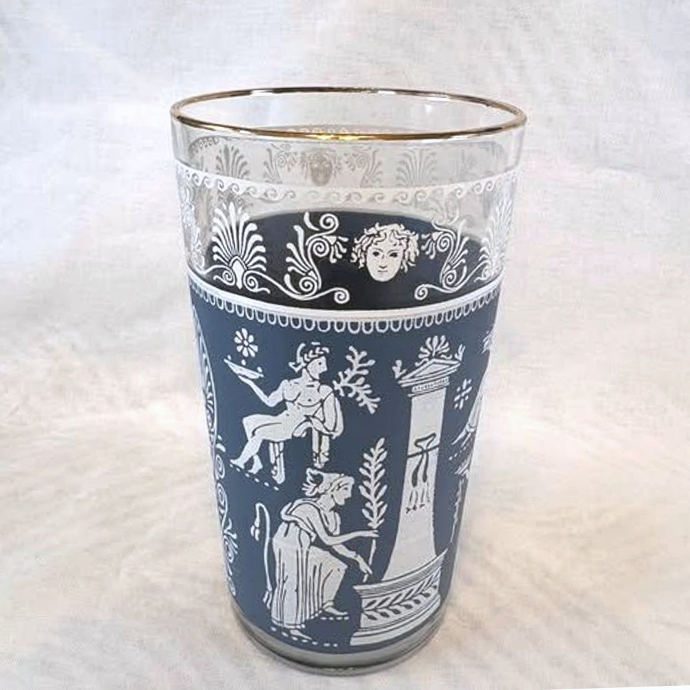 Vintage‎ Mid-Century Modern Greek Inspired Print Cocktail glasses - set of 8